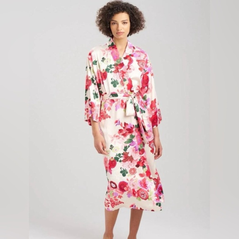 NWOT‎ Women's Natori Floral Satin Sleepwear Robe Small Feminine Romantic Lounge
